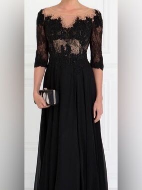 GLS Collective Black Lace Illusion Long Sleeve Gown